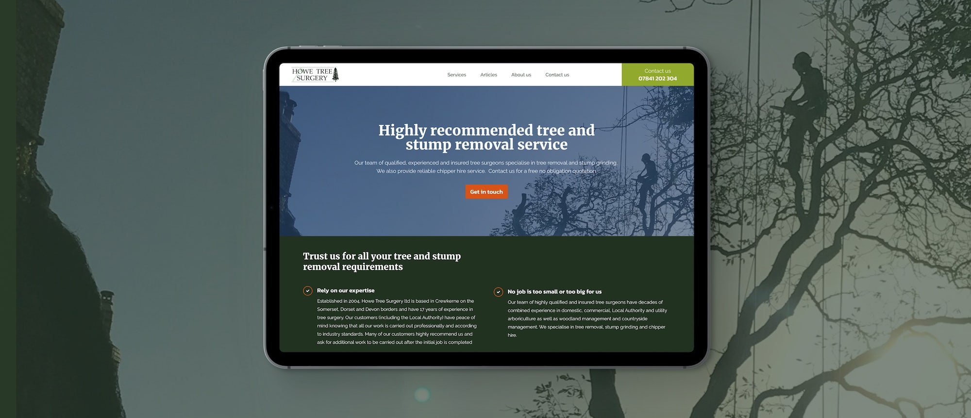 Howe tree surgery website showcase