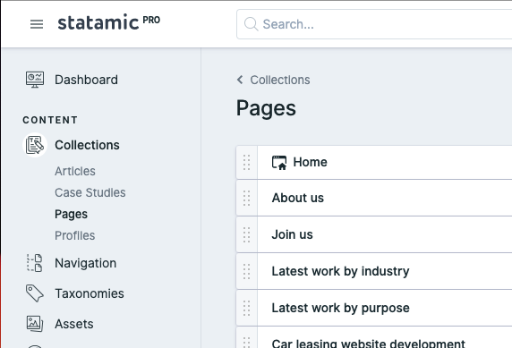 Screenshot of Statamic dashboard