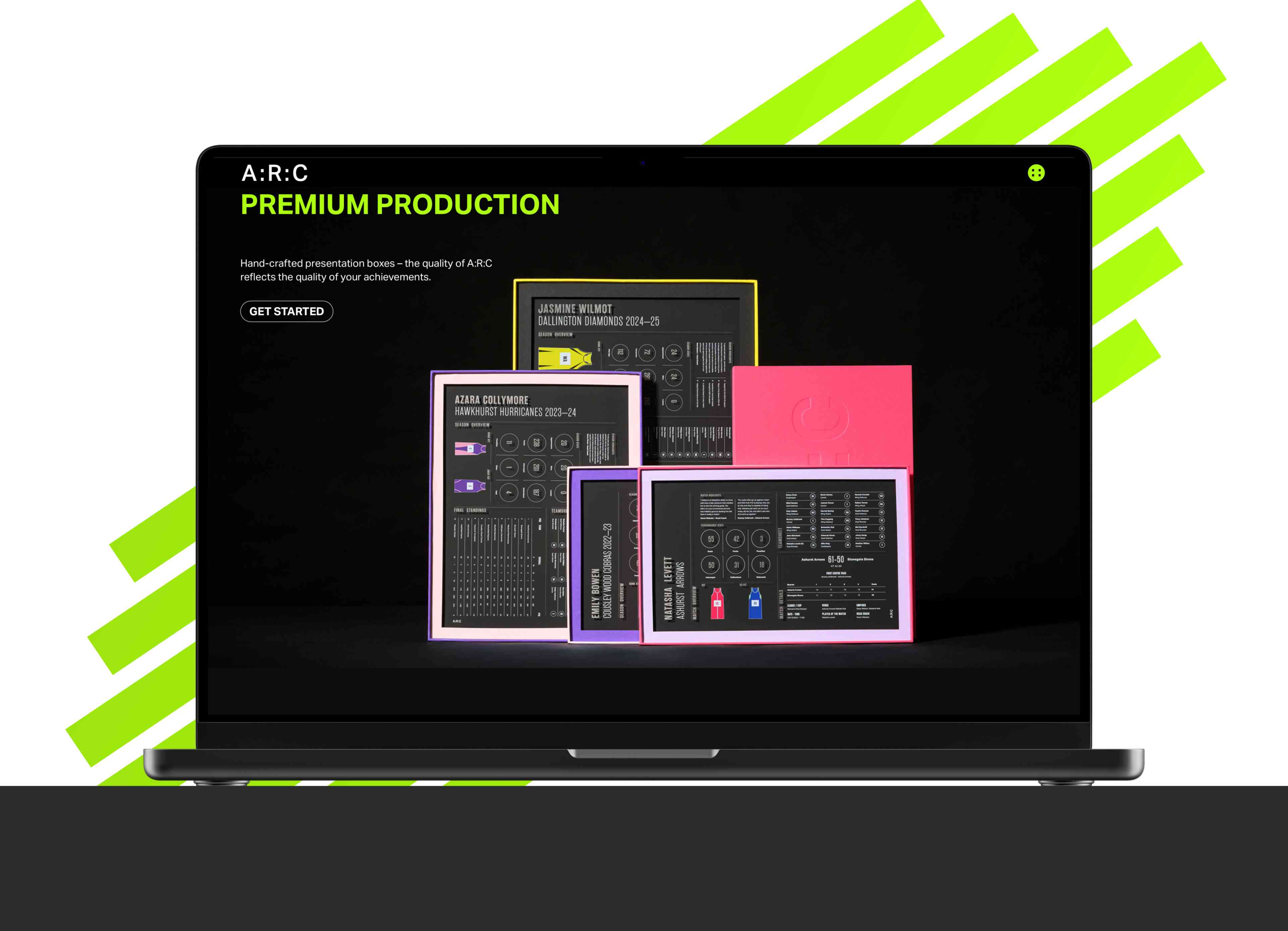 A R C desktop website mockup from a morphsites web development project