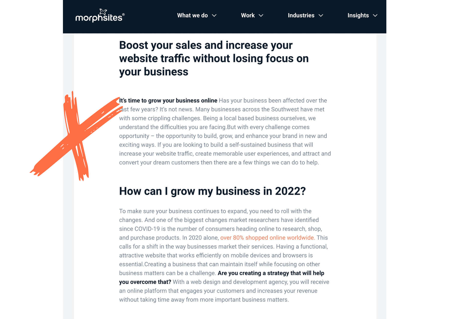 Example of website copy that is unlikely to convert