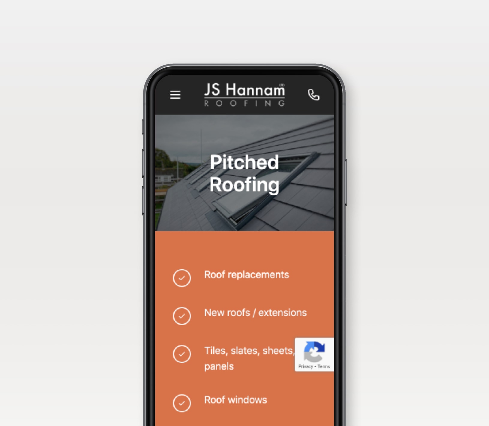 JS Hannam pitched roofing mobile page