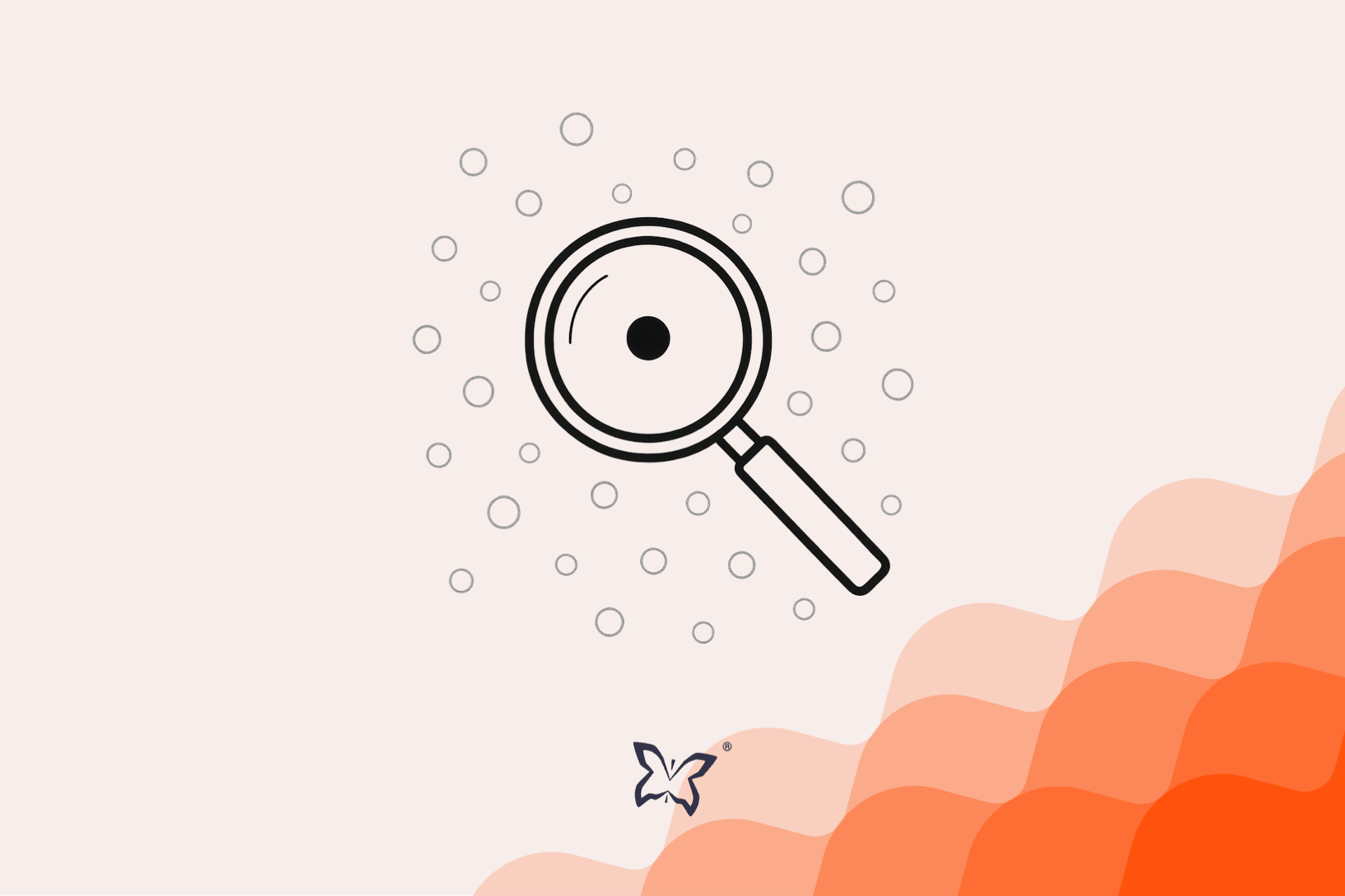 Simple black and white drawing showing a magnifying glass revealing the real issue among many blurred ones, symbolising effective website planning, discovery workshops, and digital problem solving.