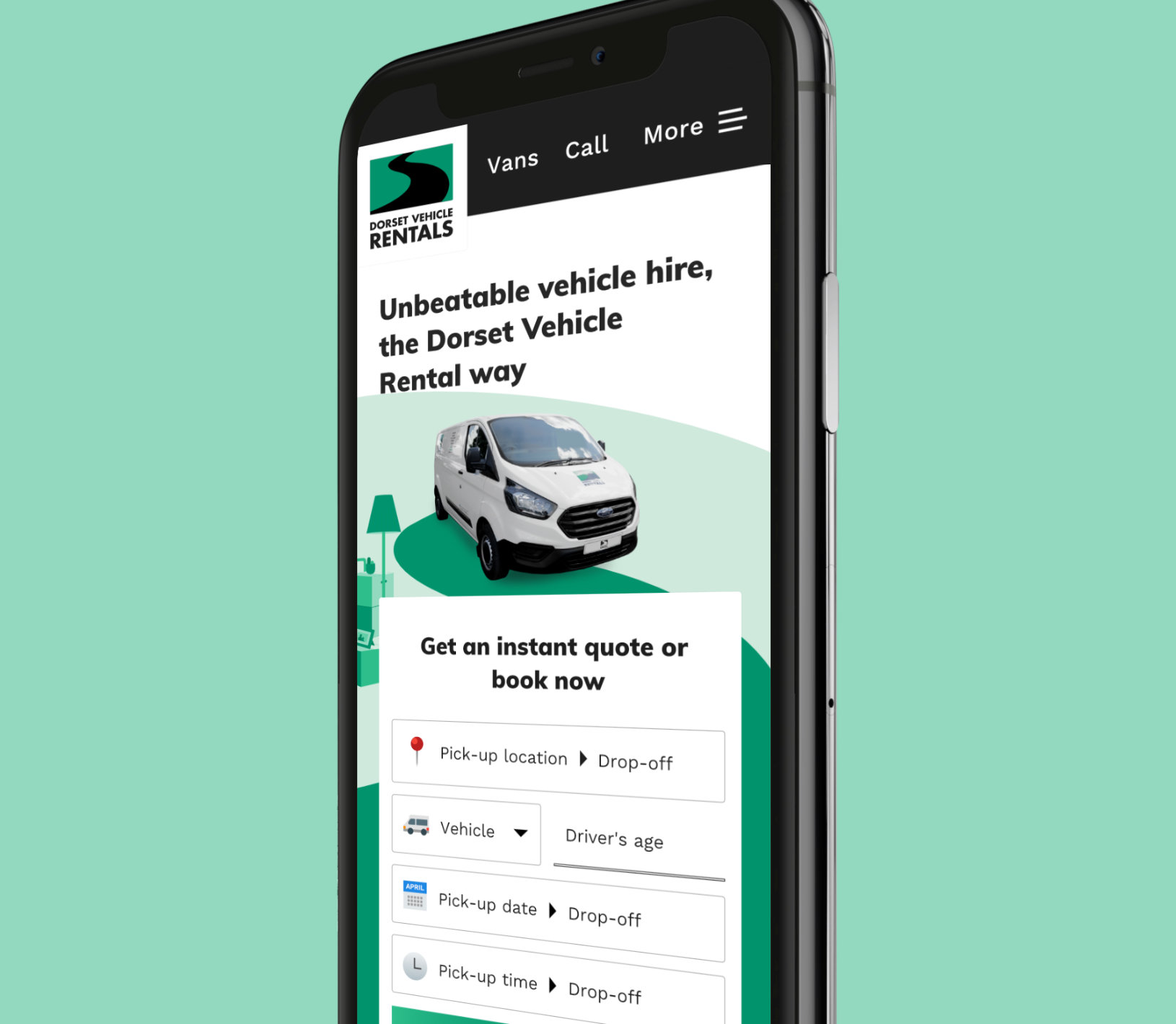 Dorset Vehicle Rentals mobile home page