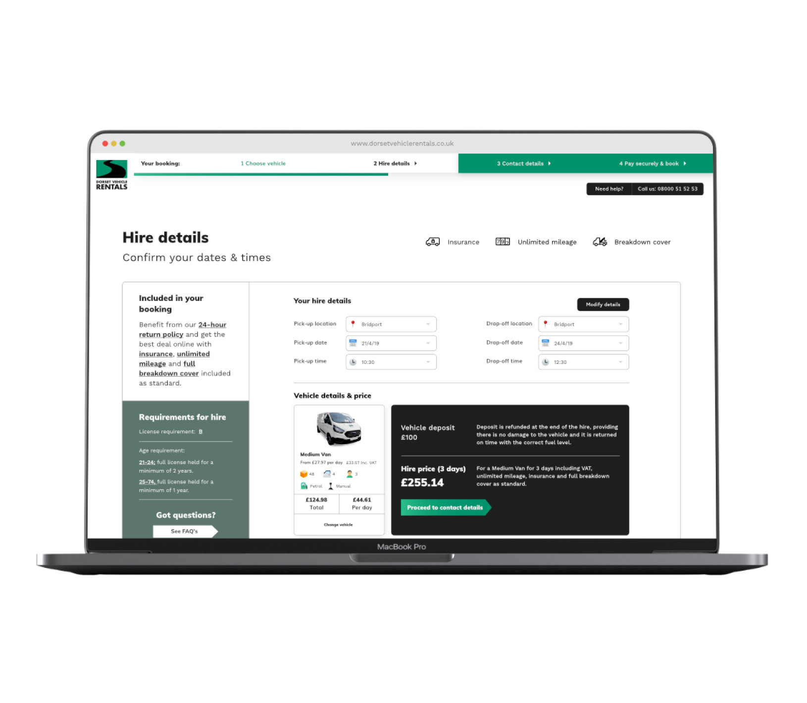 Dorset Vehicle Rentals hire details page