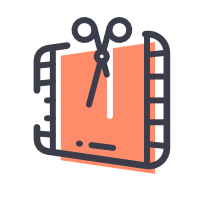 Scissors cutting video reel icon