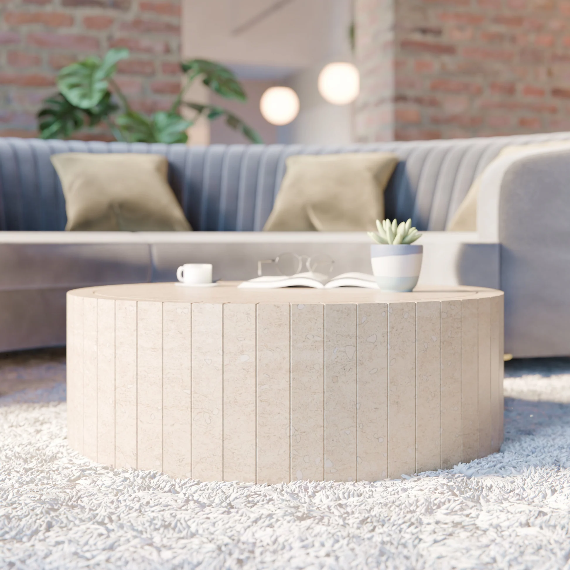 Picture of a handcrafted bespoke coffee table in travertine