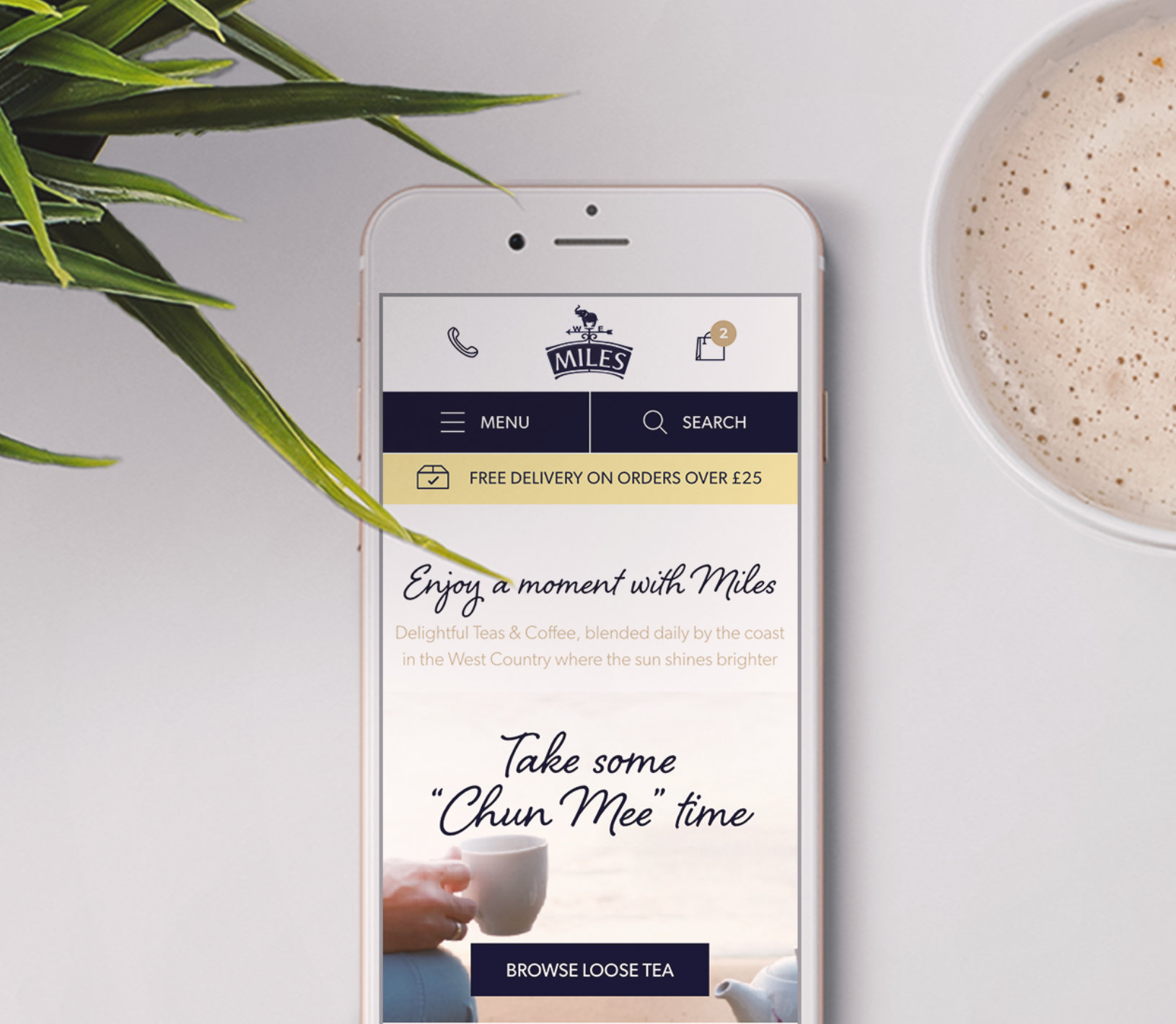 Miles tea mobile homepage example