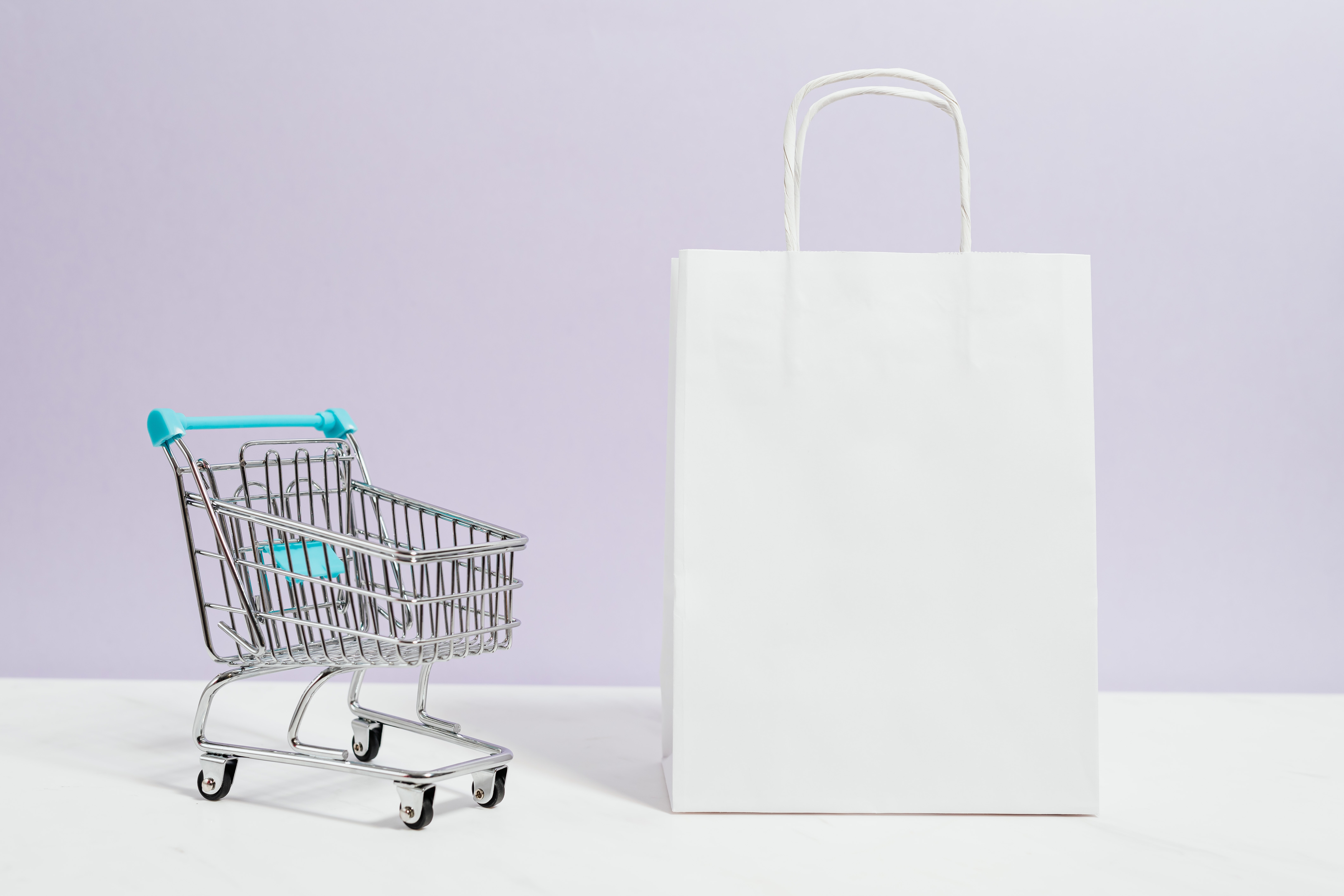 Mini shopping cart and paper bag