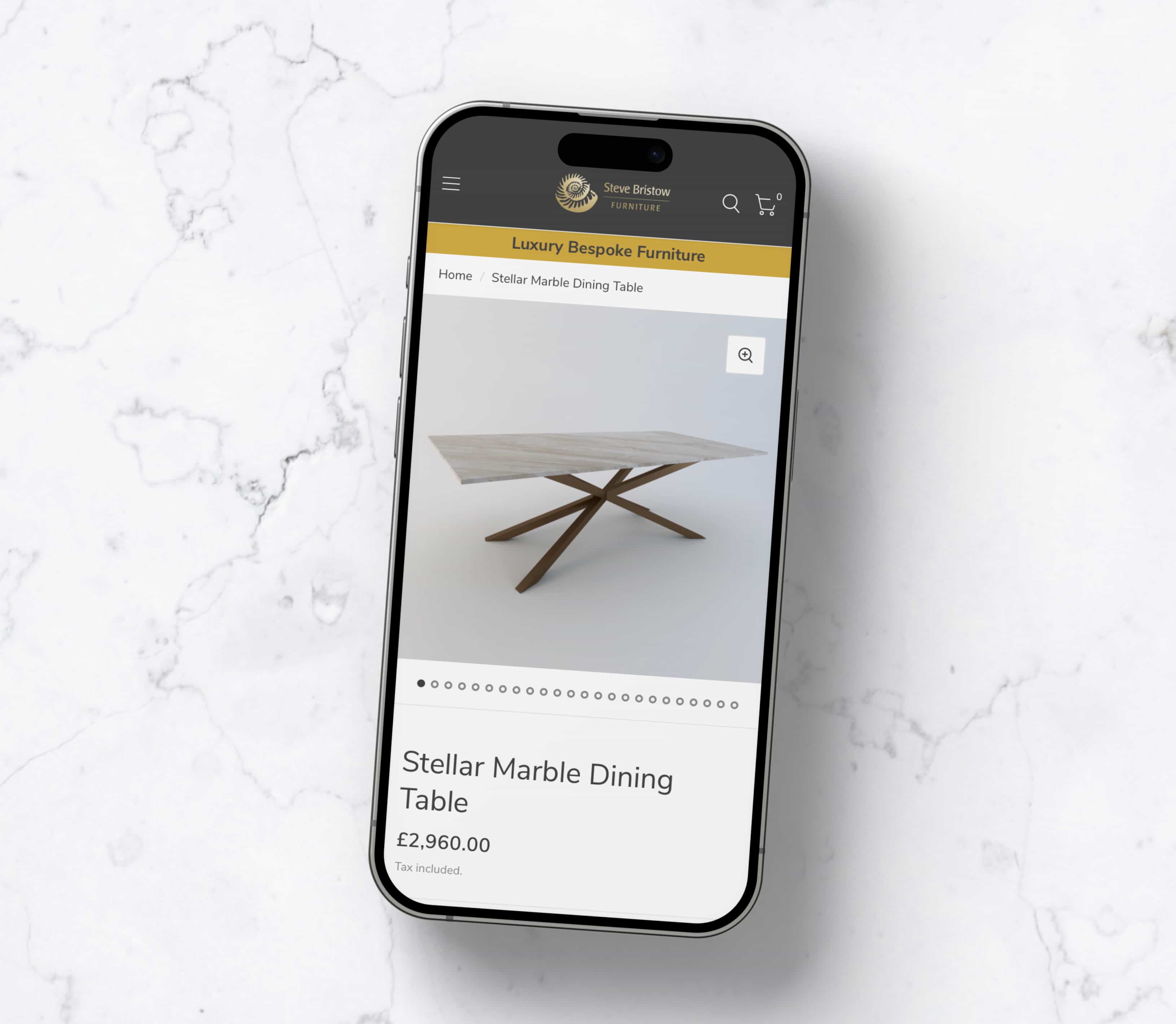 The marble furniture website performs well on mobile devices