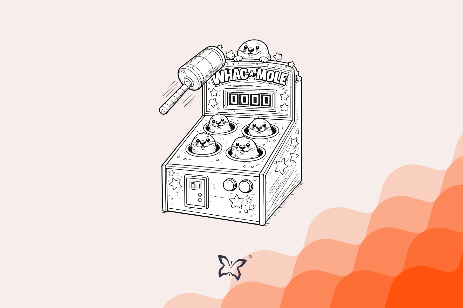 Line drawing of Whac-A-Mole game, illustrating how gains from using AI in one area, can erode value elsewhere