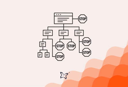Minimal sitemap illustration showing homepage and subpages ending in stop signs, representing failed UX planning